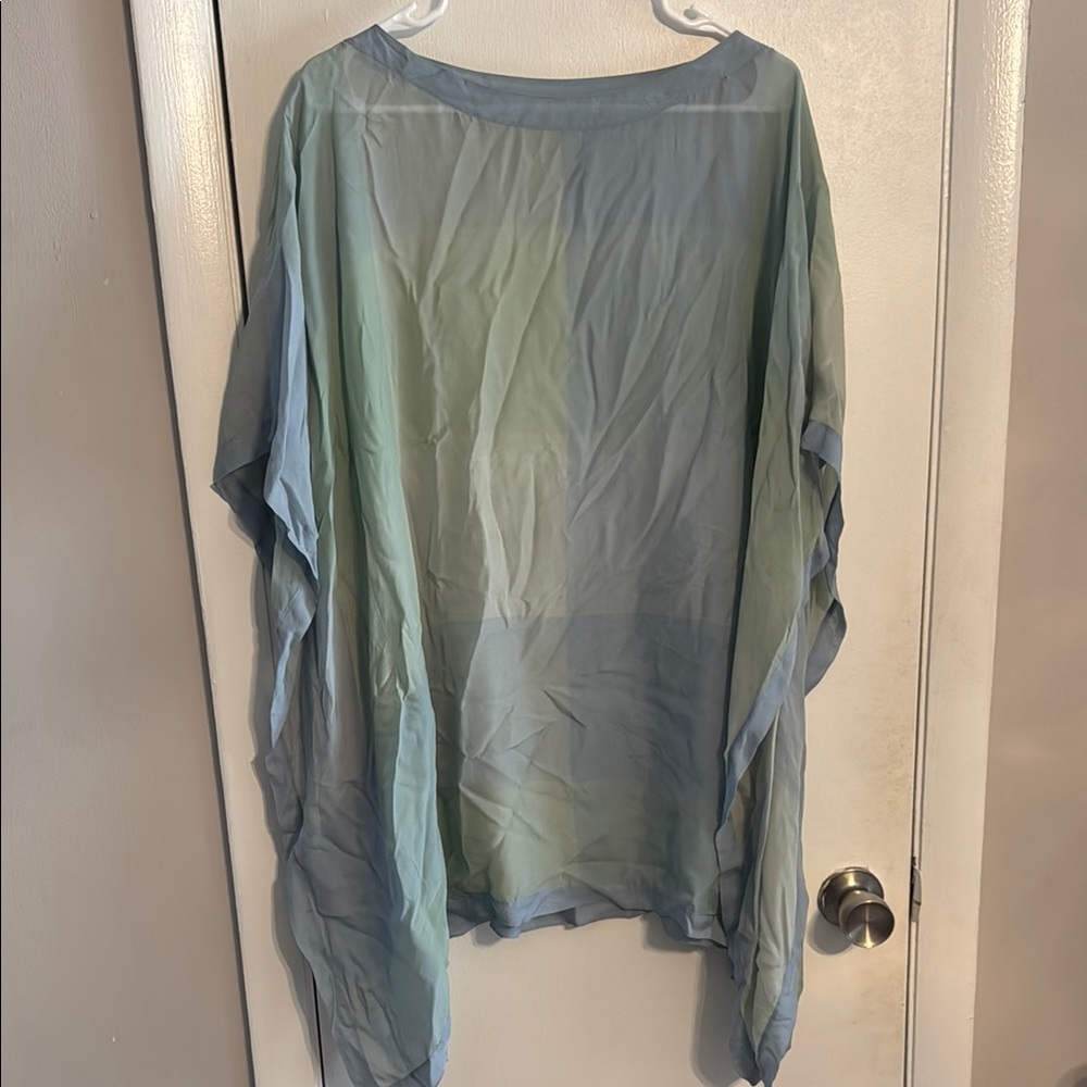 Elegant Sheer Blue and Green Women's Top